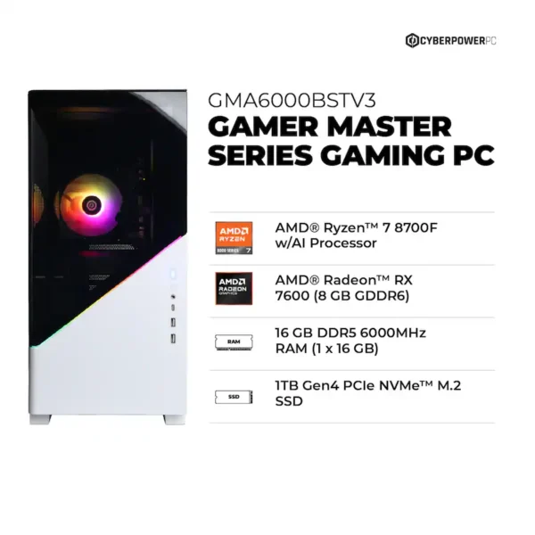 09835bcd-4b1c-498a-a9d9-39cdeb6c8d9b CyberPowerPC - Gaming Desktop - AMD Ryzen 7 8700F - AMD Radeon RX 7600 8GB - 16GB DDR5 - 1TB PCIe 4.0 SSD - White